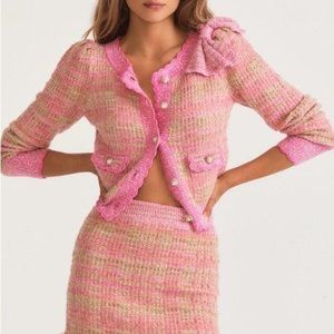 LoveShackFancy Chantria Crop Cardigan Majestic Pink NWT